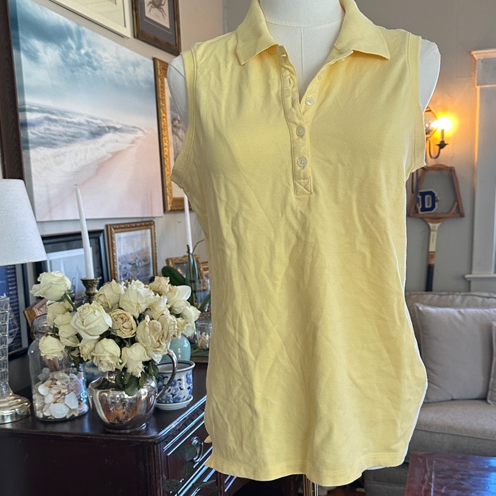 LL BEAN pique Women's Sleeveless Polo Top - Yellow SIZE SMALL